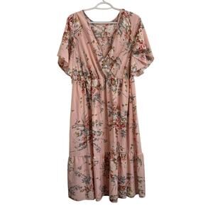 SHEIN Curve 1x Light Pink Floral Dress Women long Ankle  Length Plus Size Gown